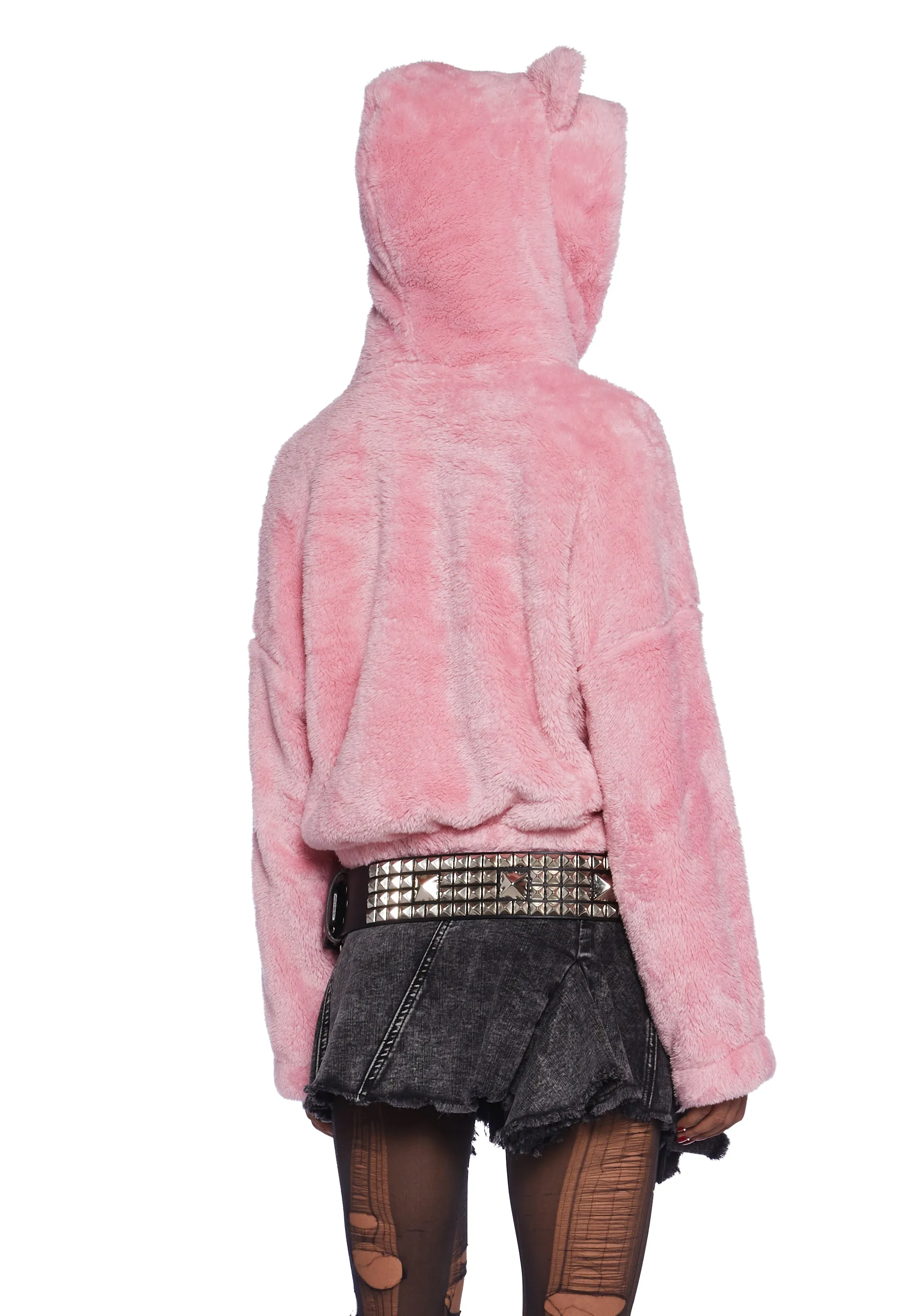 Bear It All Faux Fur Hoodie - Pink