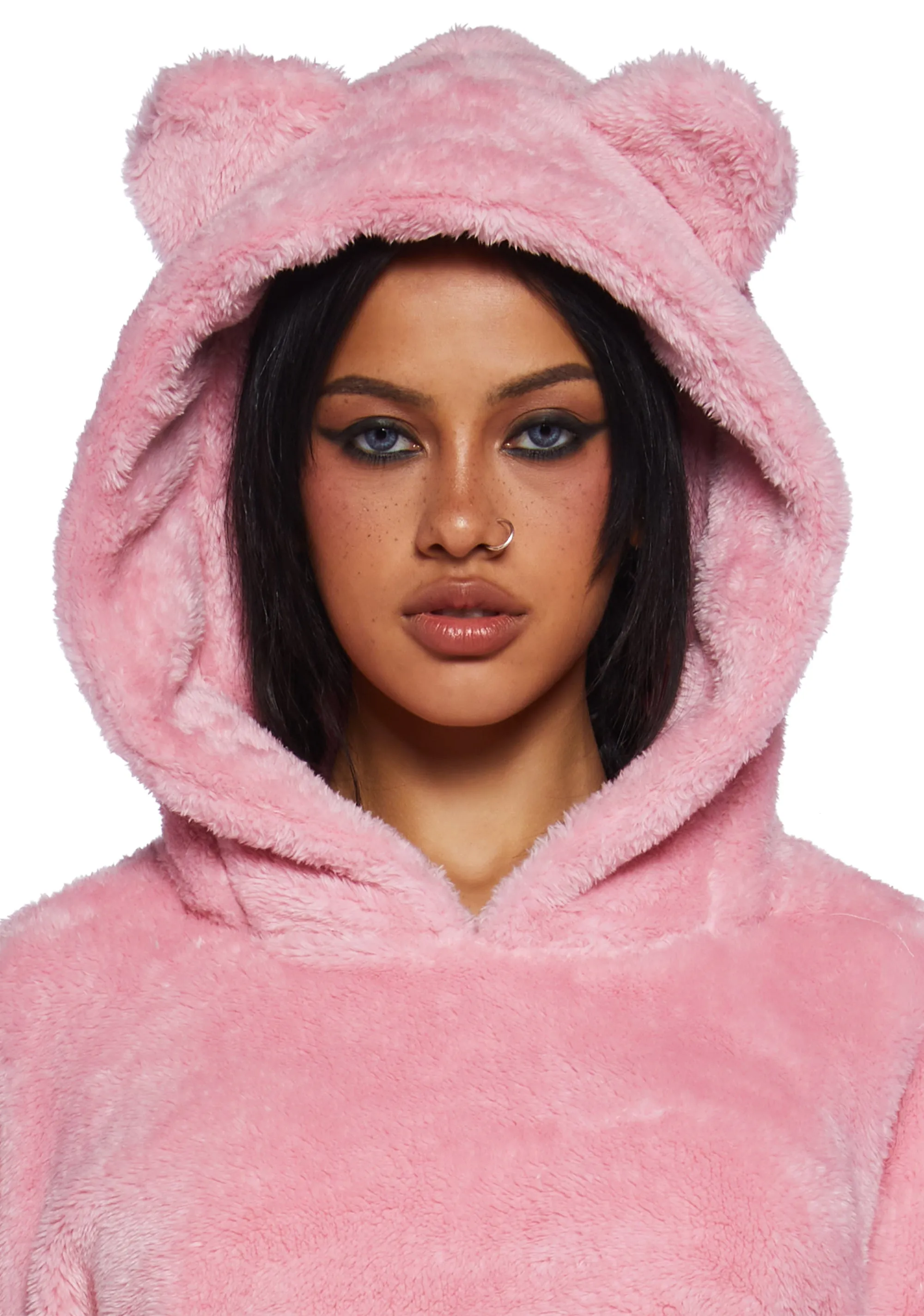 Bear It All Faux Fur Hoodie - Pink