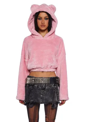 Bear It All Faux Fur Hoodie - Pink