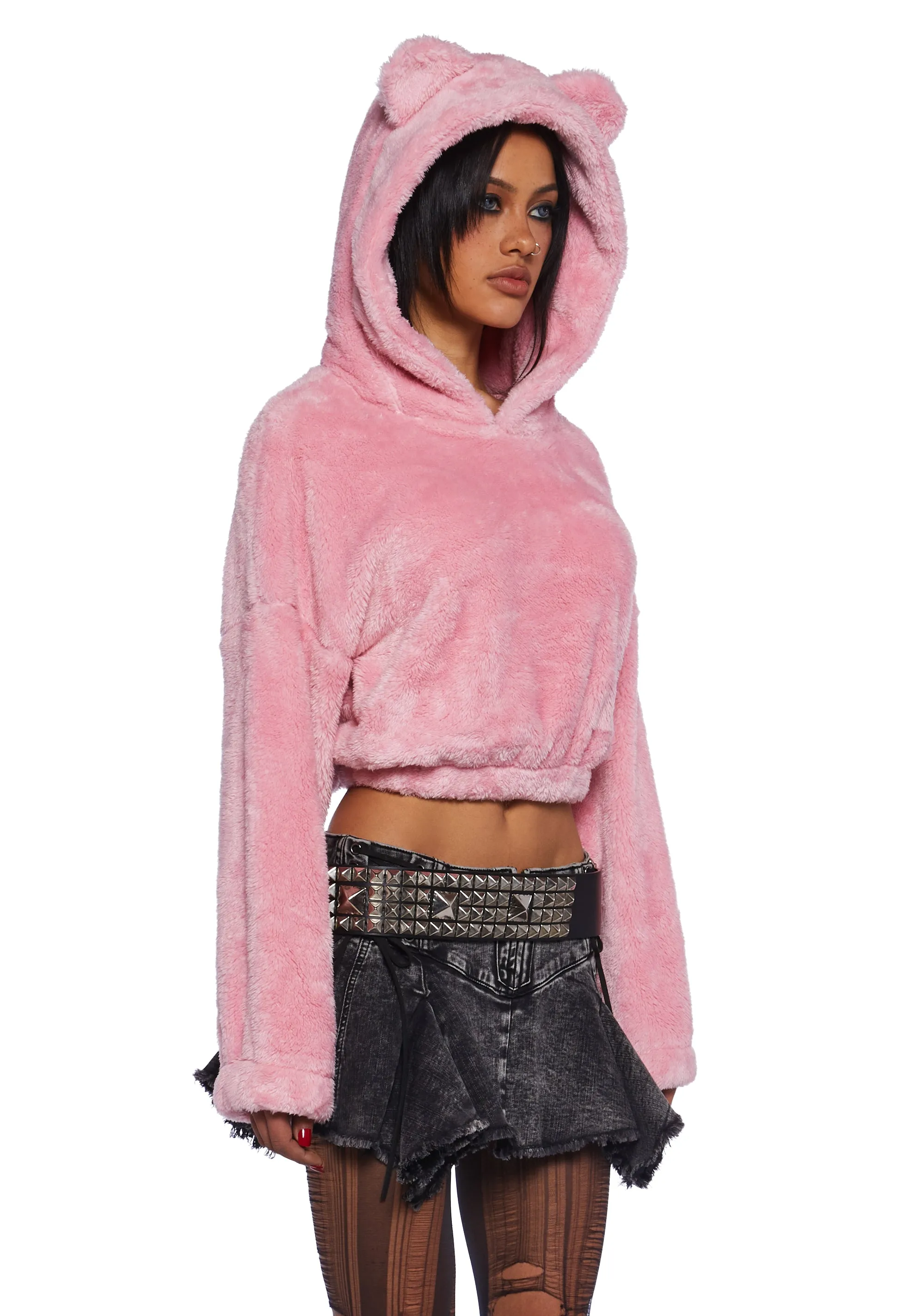 Bear It All Faux Fur Hoodie - Pink