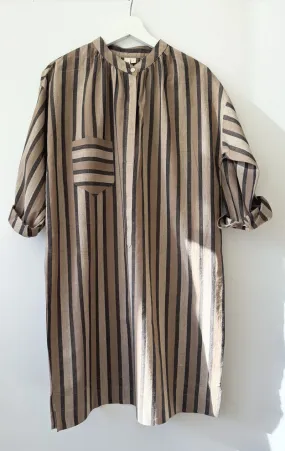 Beige Striped long sleeve button tunic