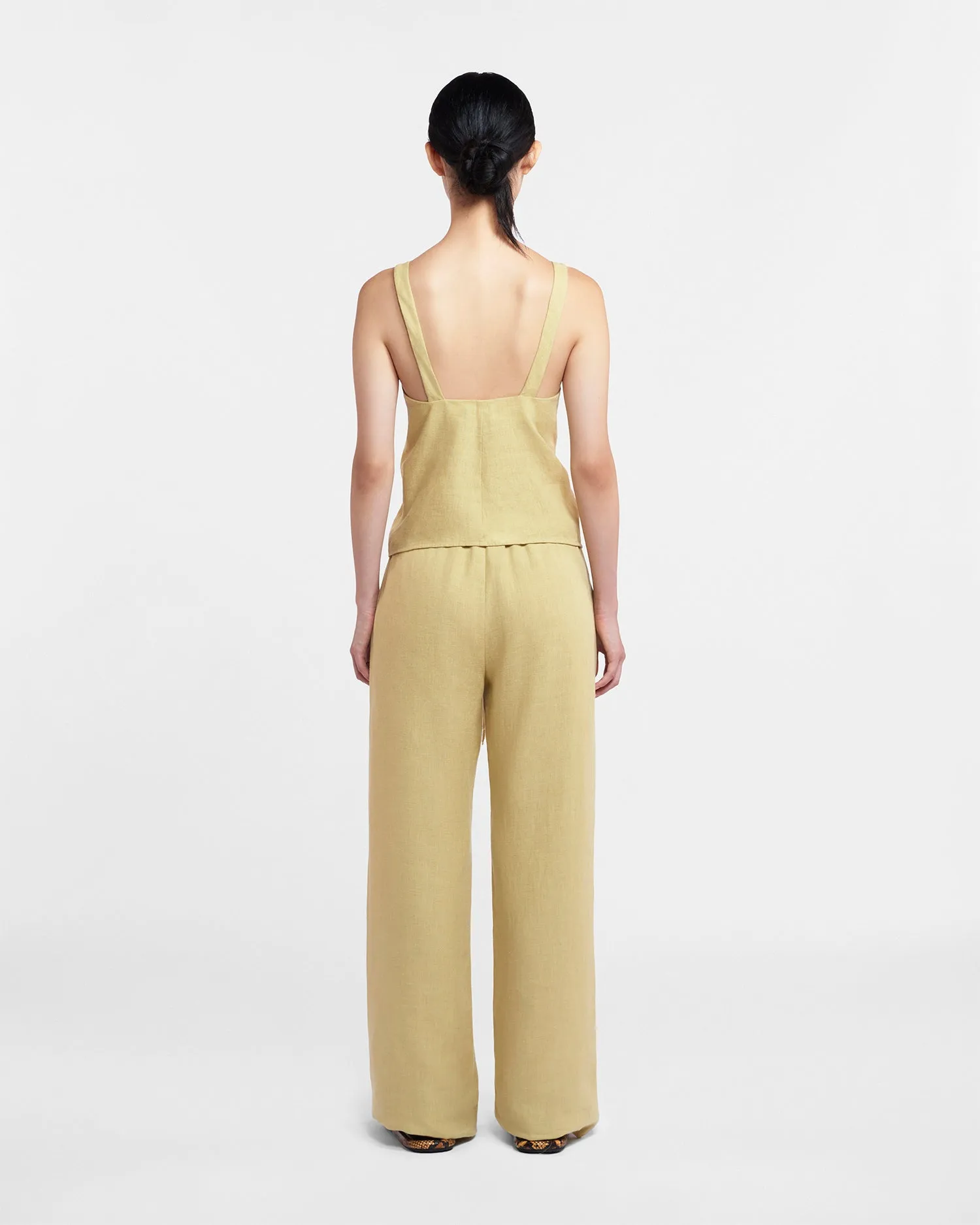 Berdine - Sale Linen Ruched-Front Top - Oat Linen