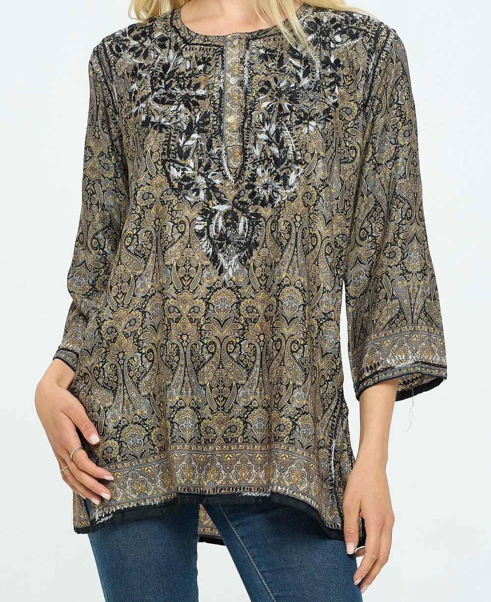 Black and Beige Tunic With Hand Embroidery