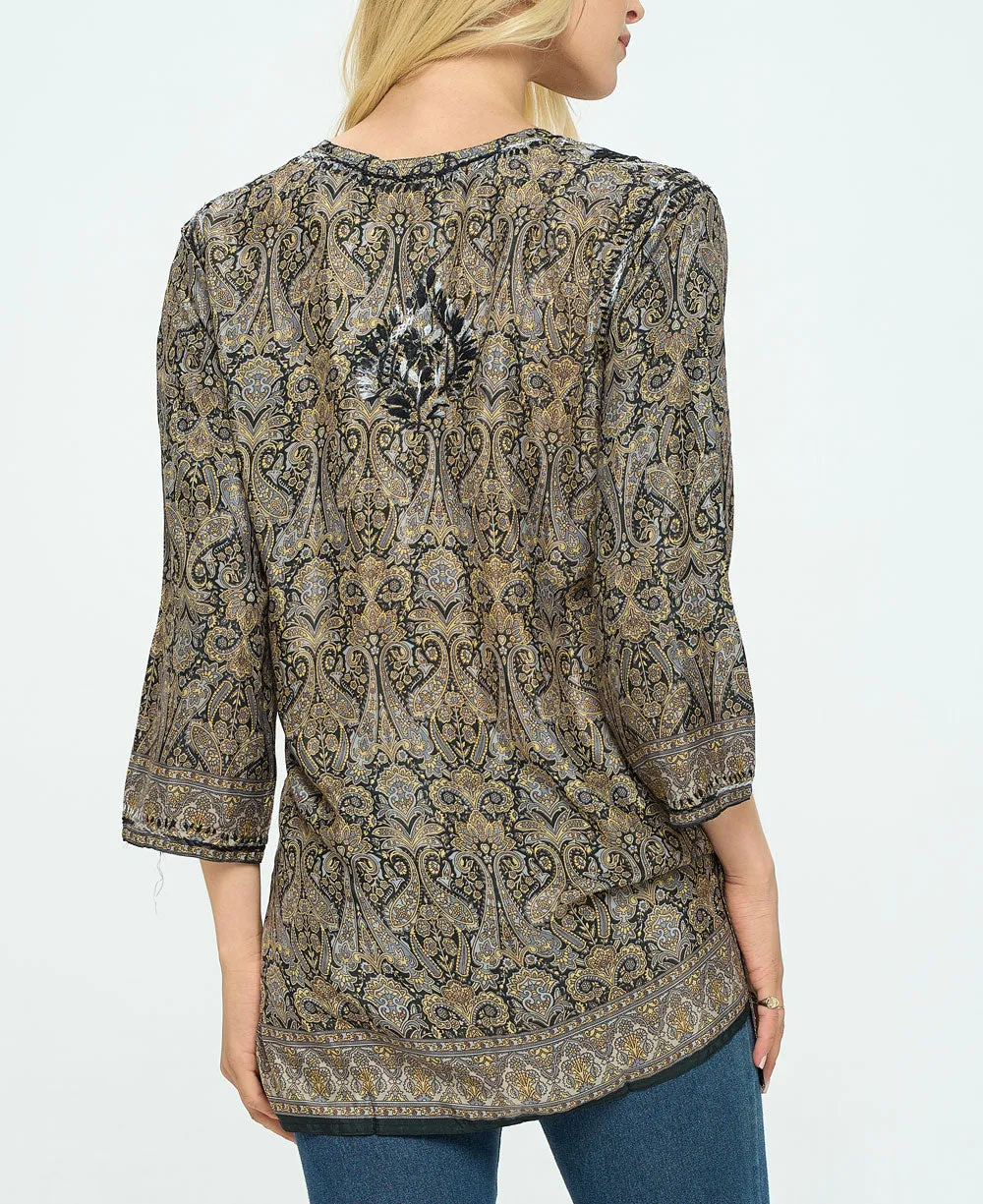 Black and Beige Tunic With Hand Embroidery