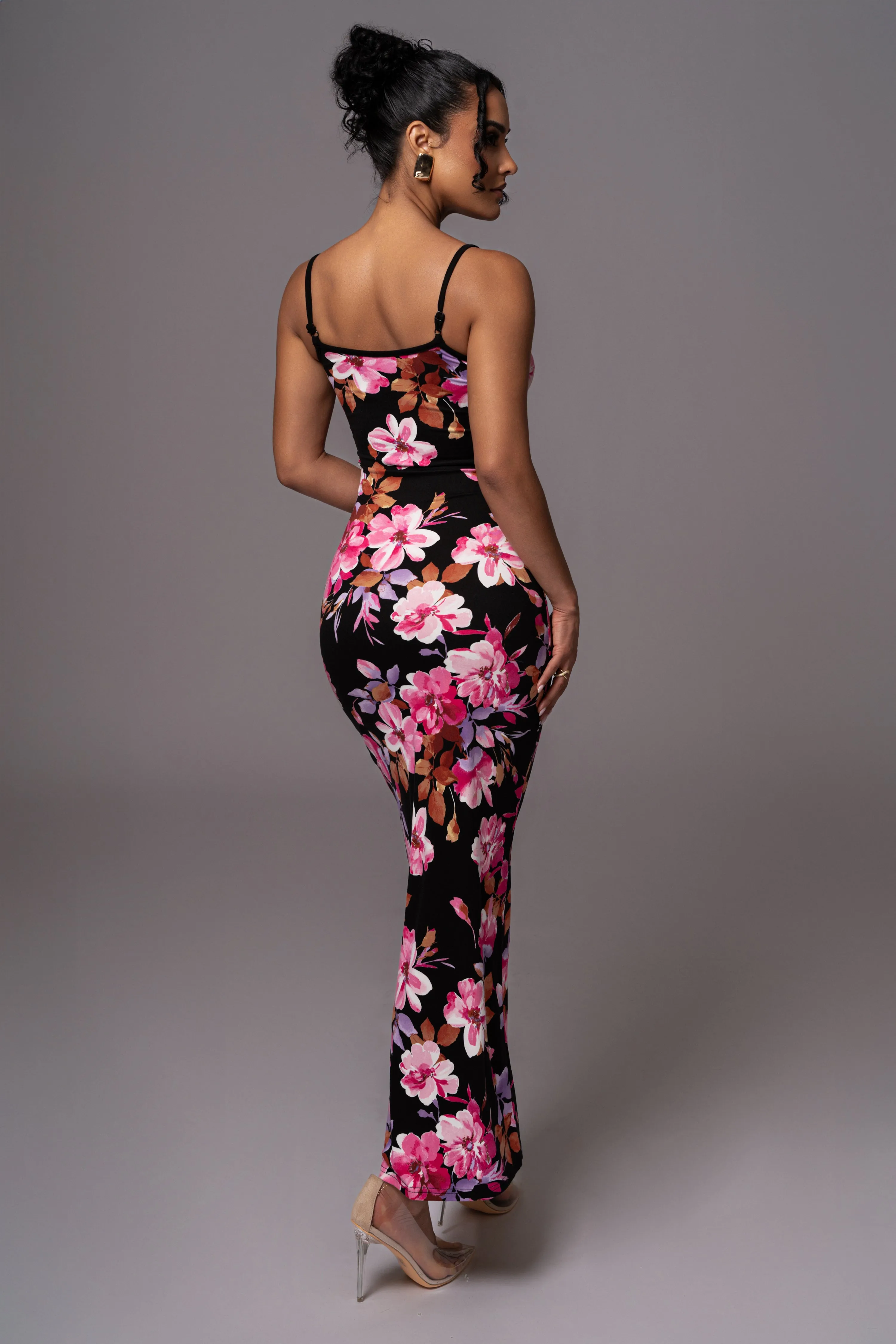 Black Floral Smooth Simplicity Maxi Dress