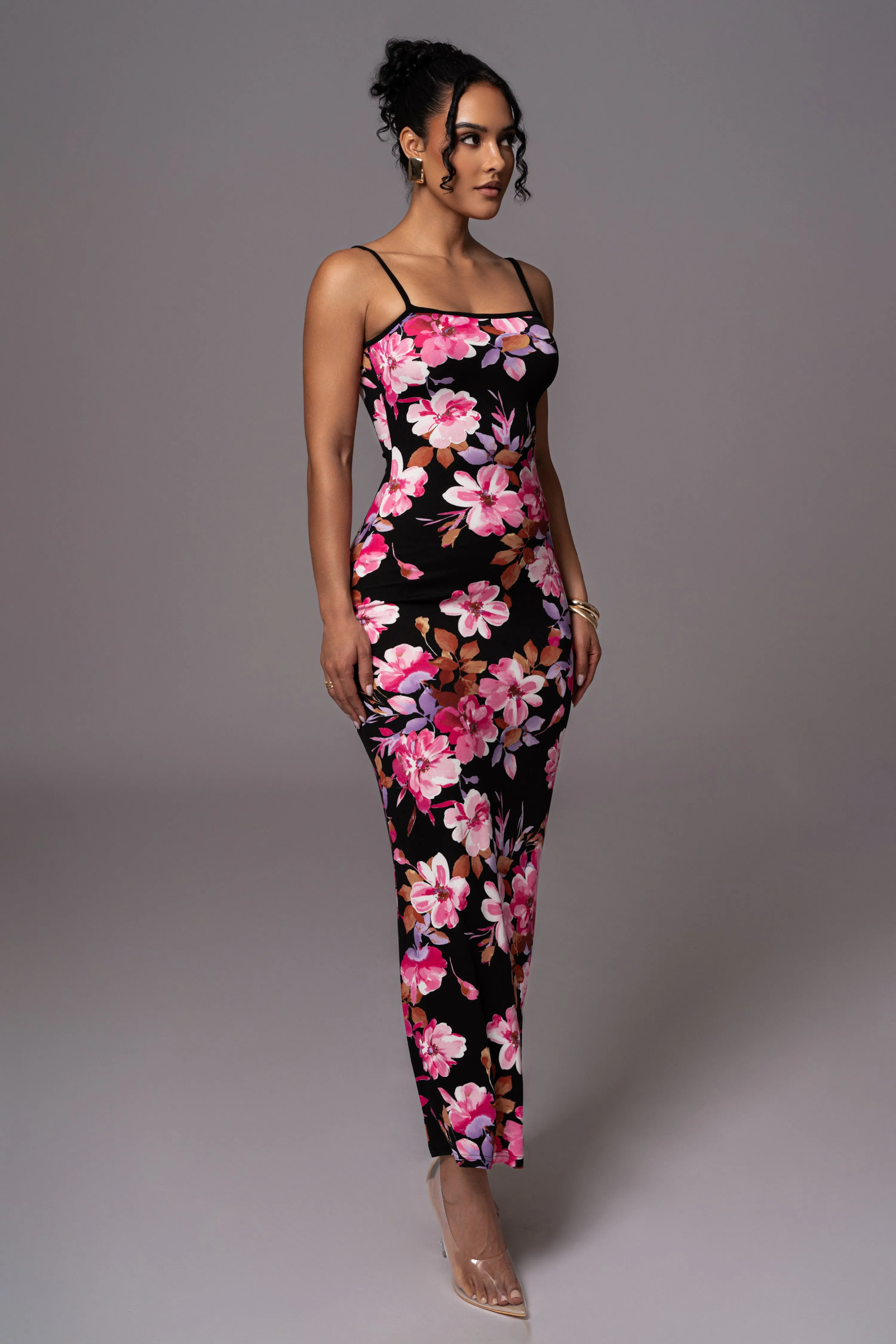 Black Floral Smooth Simplicity Maxi Dress