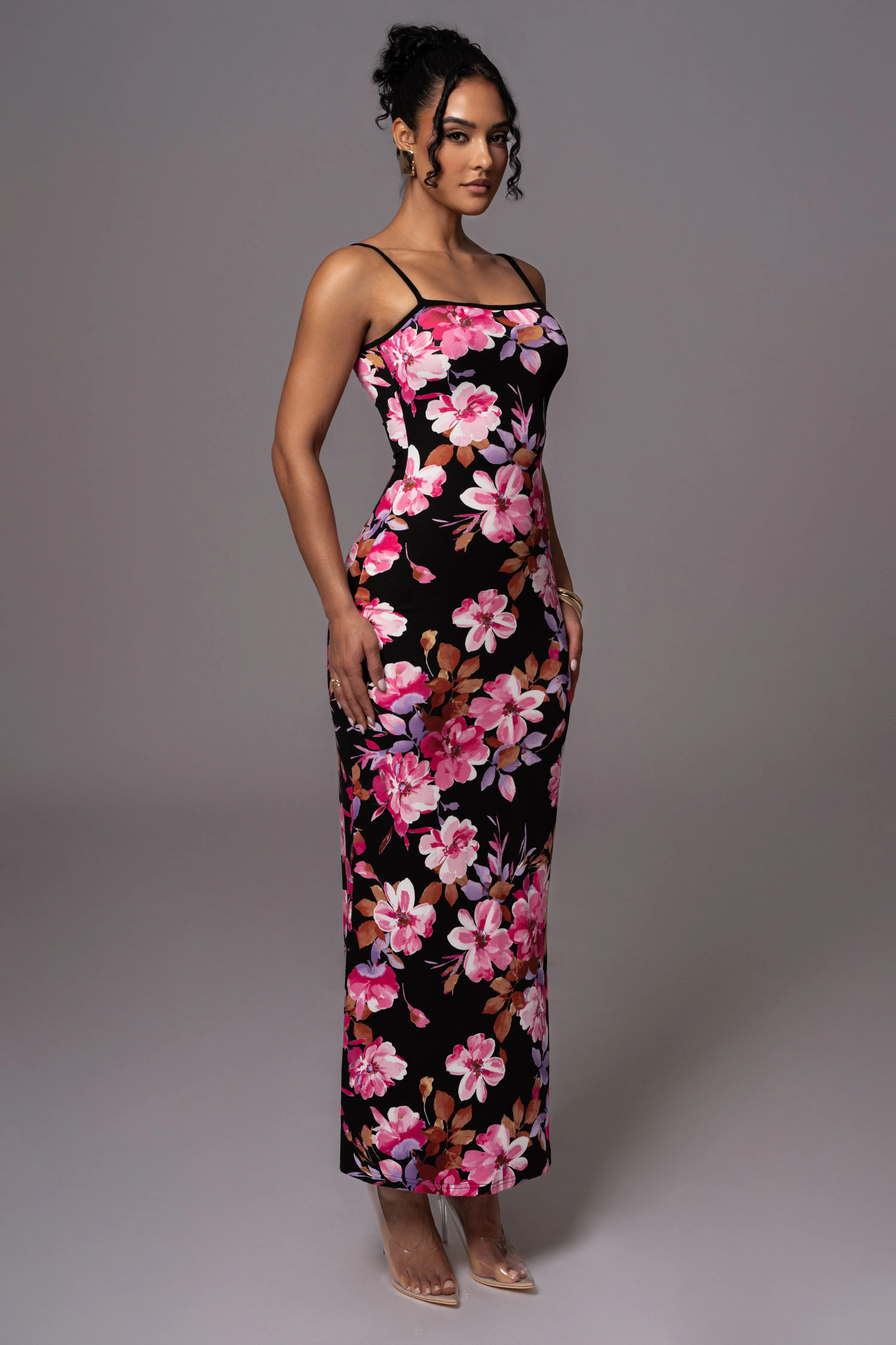 Black Floral Smooth Simplicity Maxi Dress