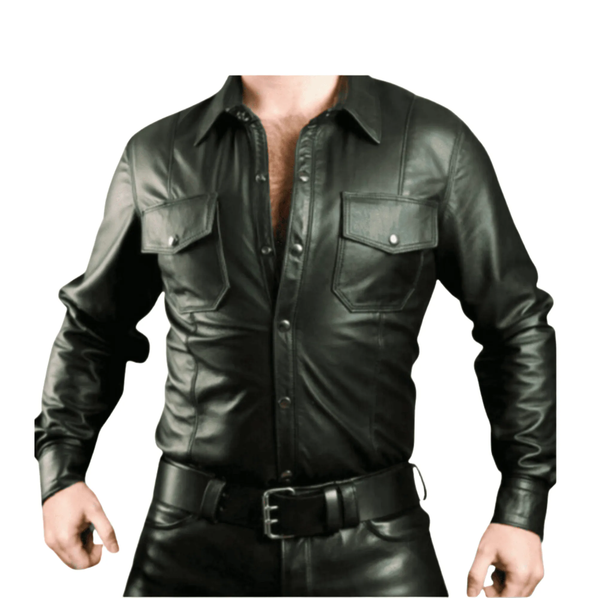 Black Mens Leather Shirt