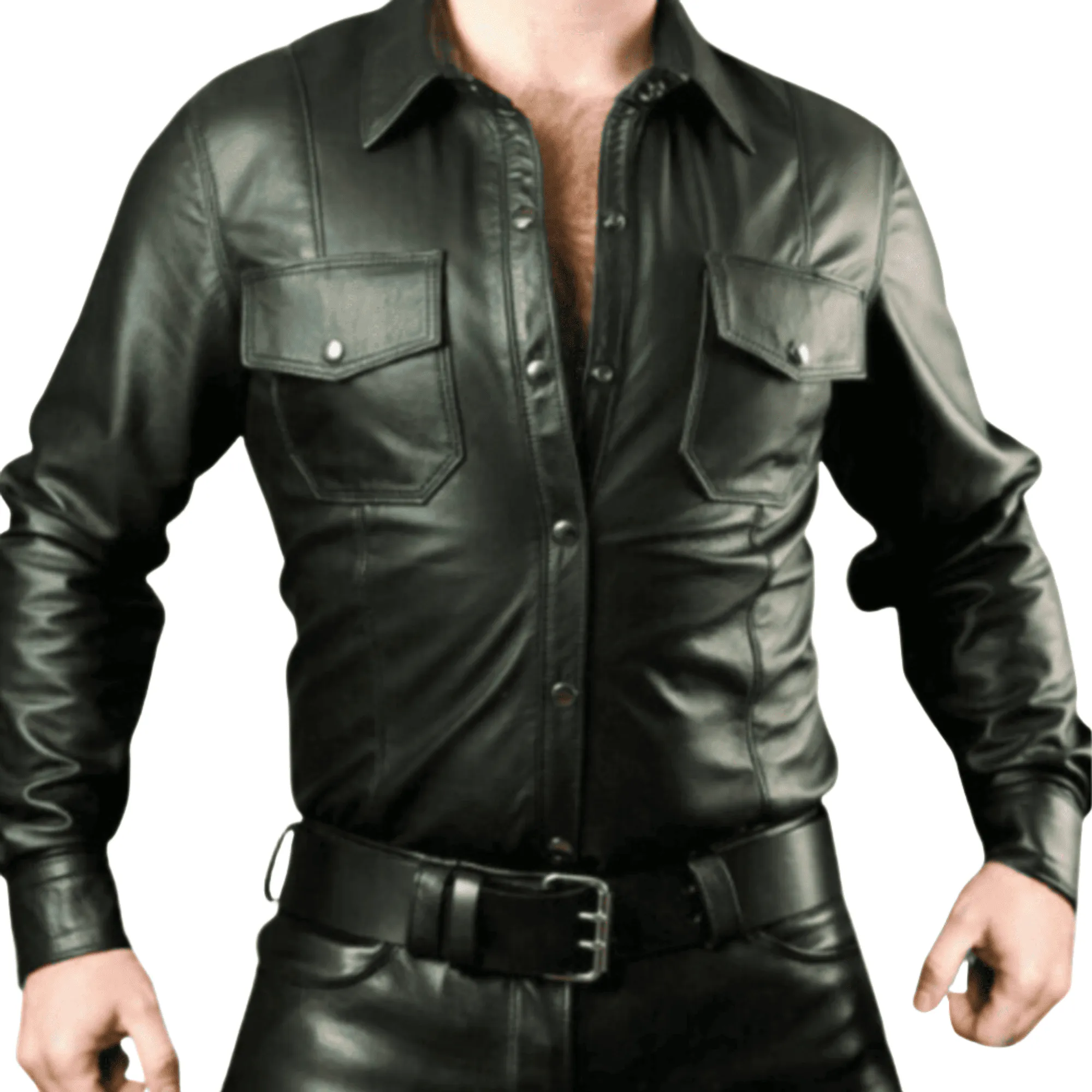 Black Mens Leather Shirt