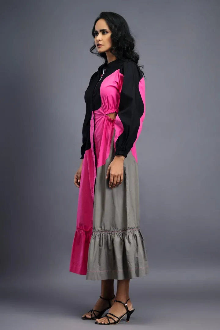 BLACK PINK MAXI SHIRT DRESS