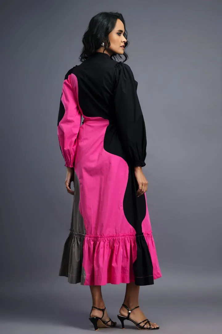 BLACK PINK MAXI SHIRT DRESS