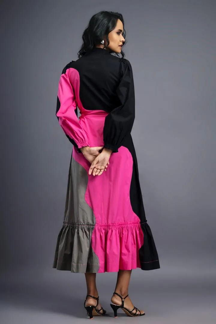 BLACK PINK MAXI SHIRT DRESS