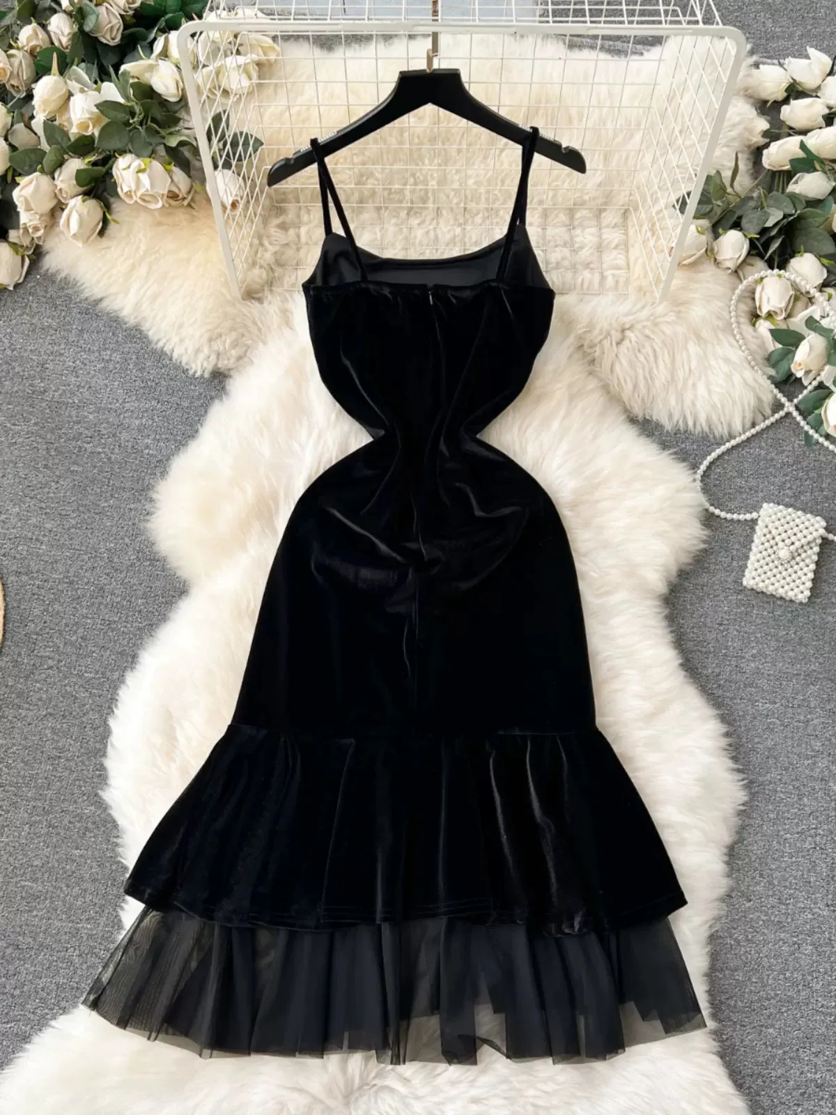 Black Velvet Noir Tiered Cocktail Dress