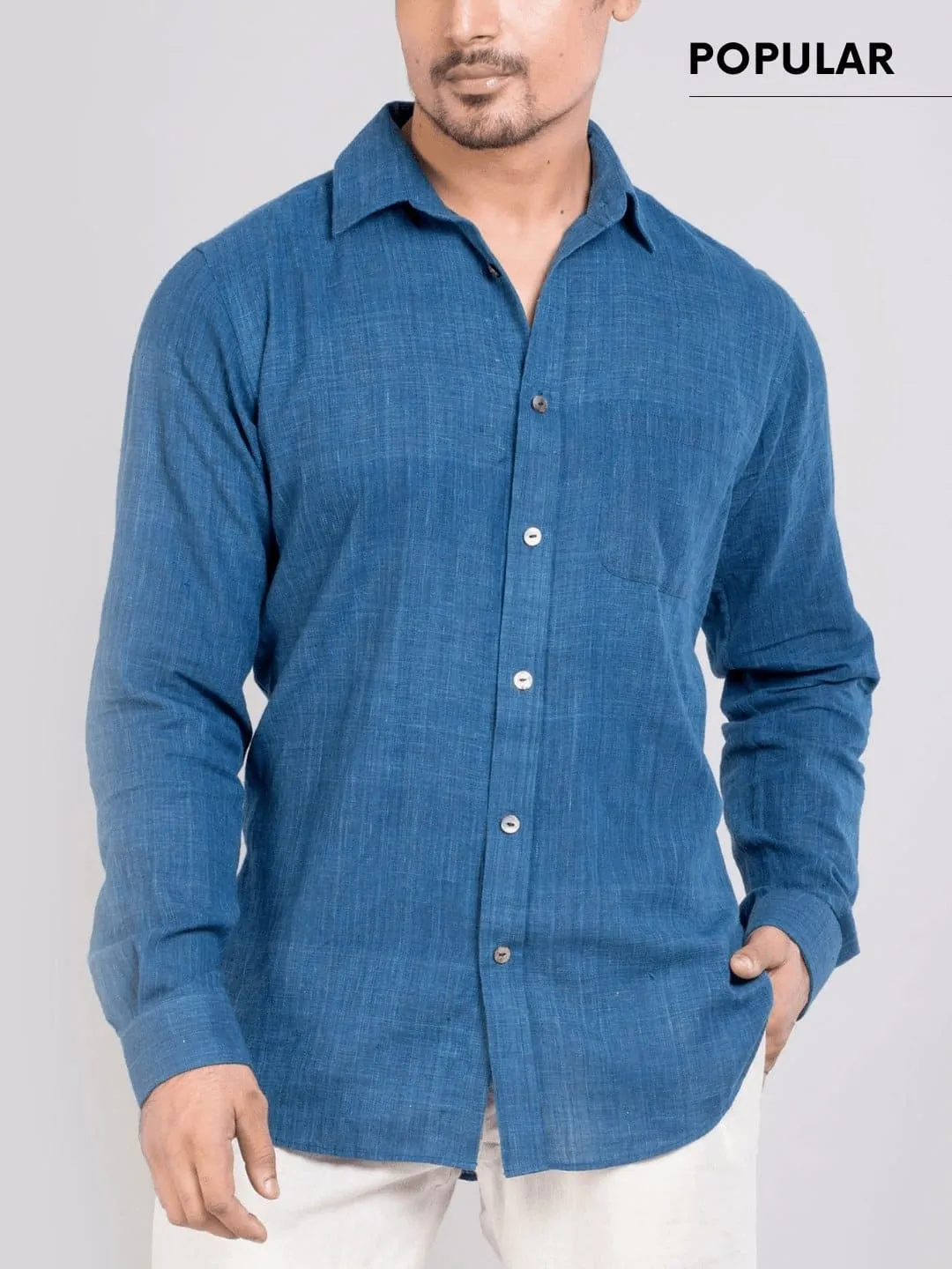 Blue Cotton Men Shirt