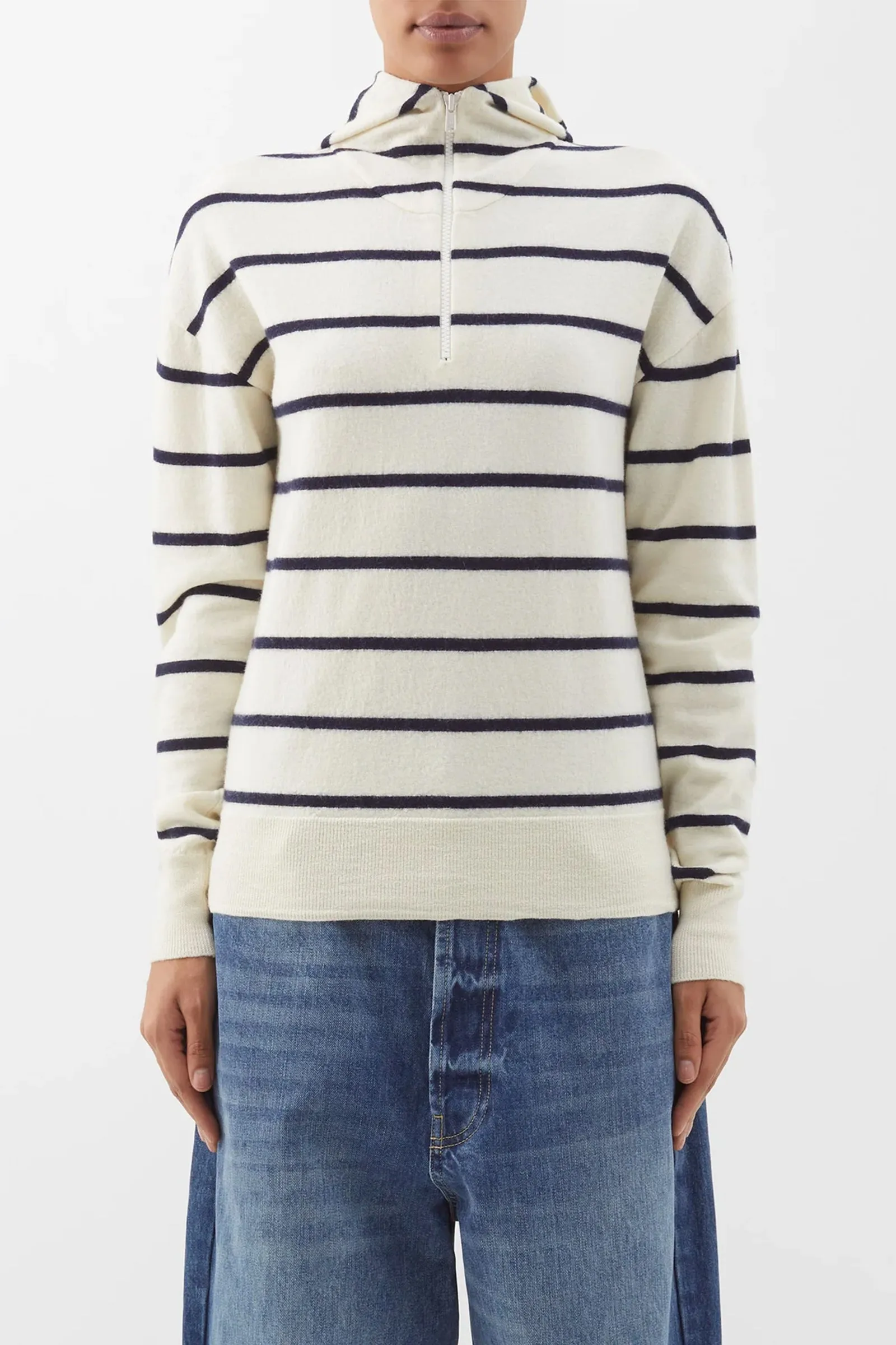 Boiled-cashmere Striped Knit Hoodie