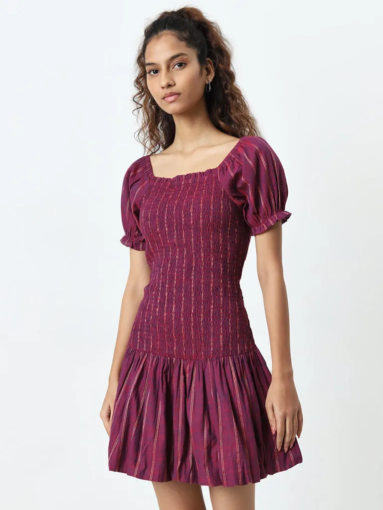 Bombay Paisley Purple Drop-Waist Cotton Blend Dress