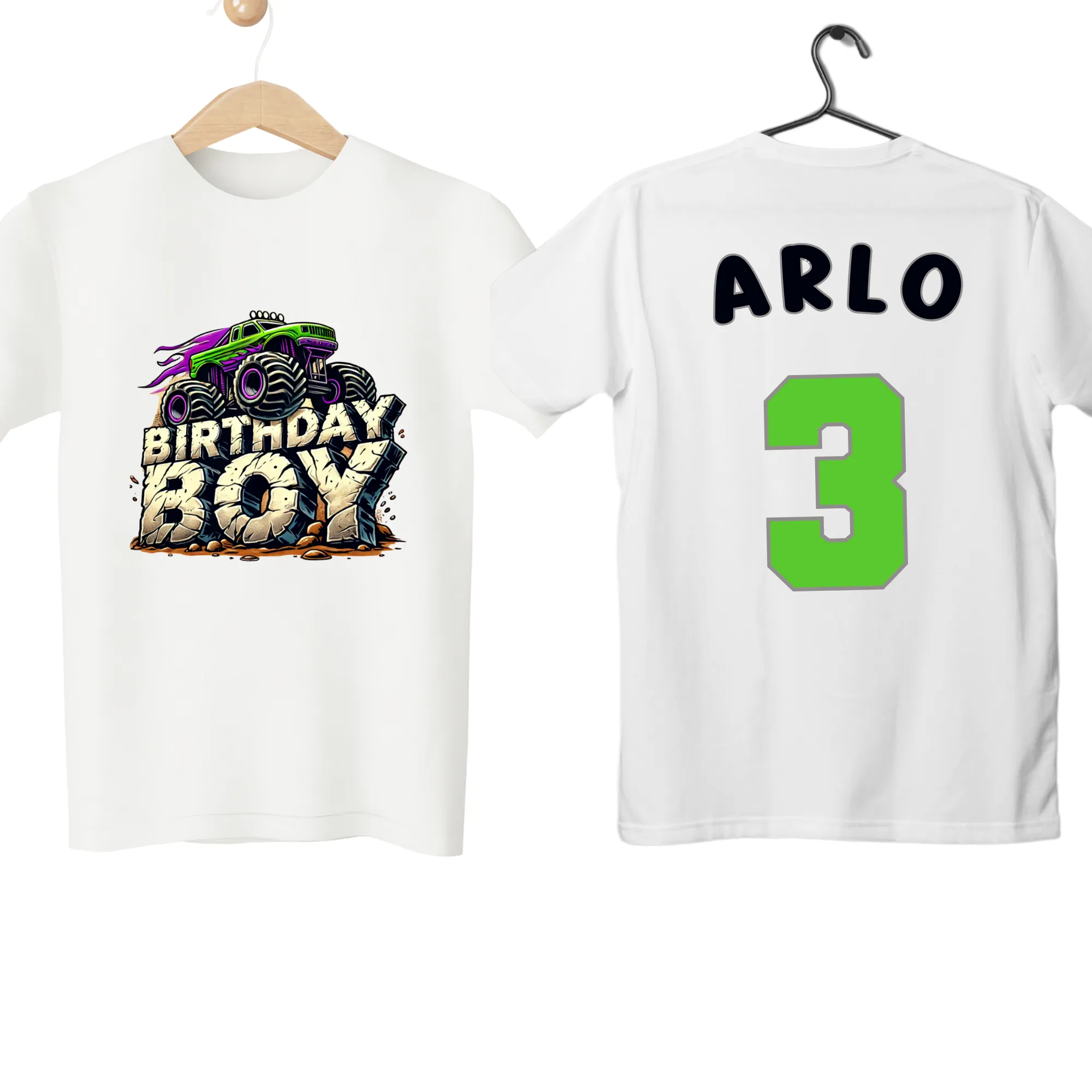 Boys' Personalised Monster Truck Birthday T-shirt