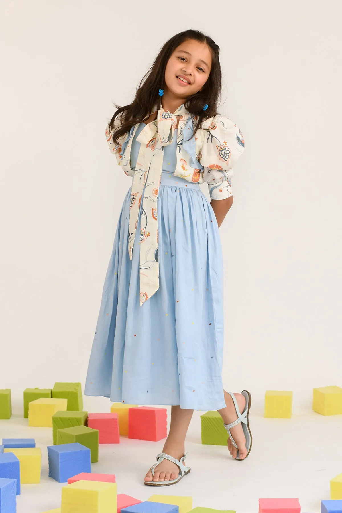 Brindle Jaspé- Cotton Satin Dress With Attached Shrug For Girls