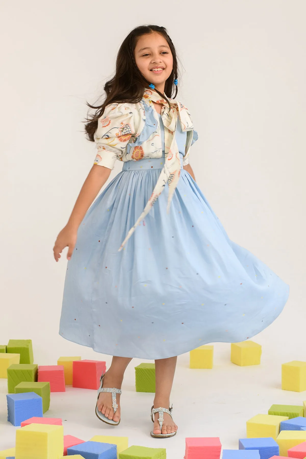 Brindle Jaspé- Cotton Satin Dress With Attached Shrug For Girls