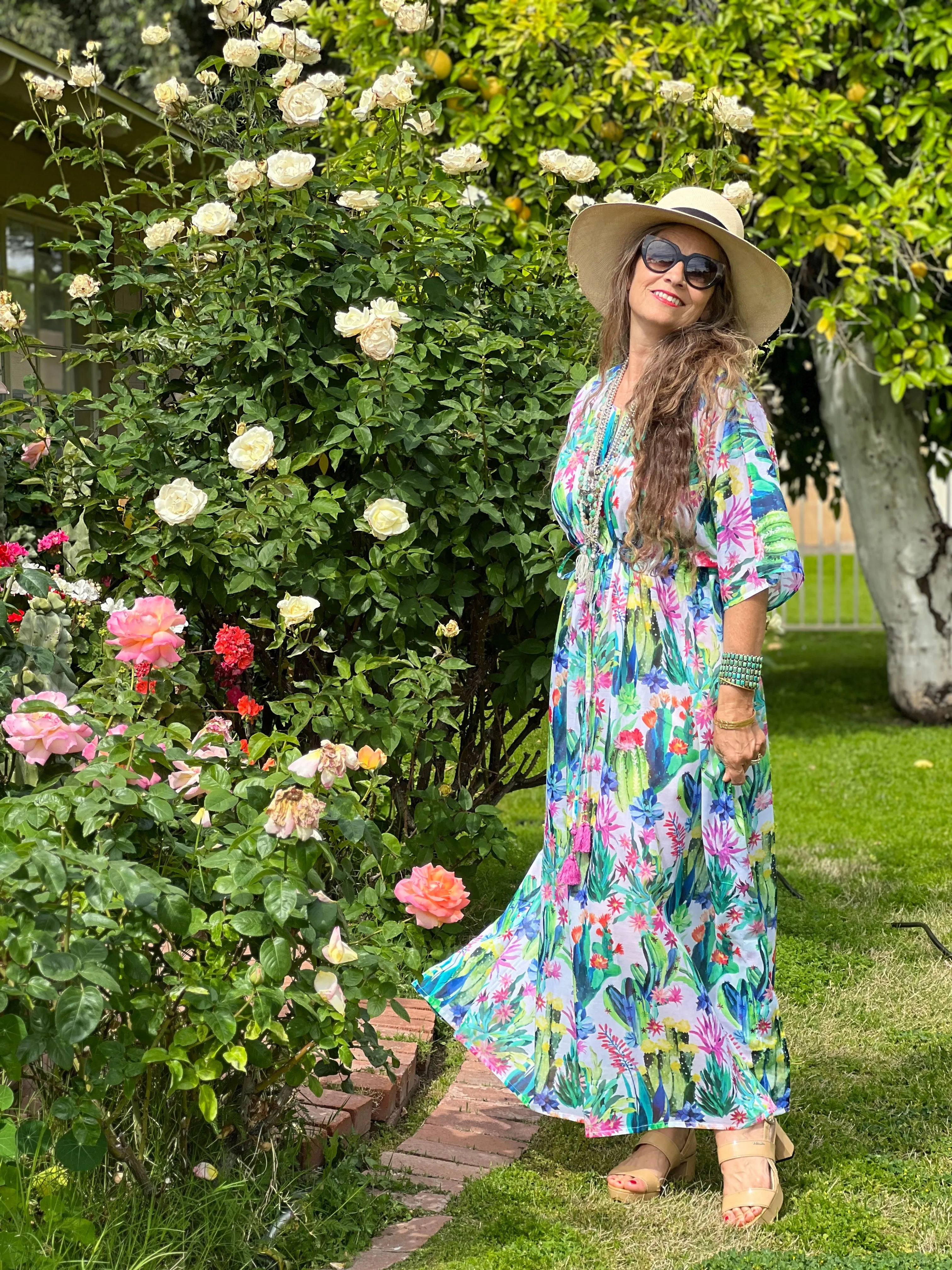 Calabrian Cactus Italian Cotton Maxi Kaftan