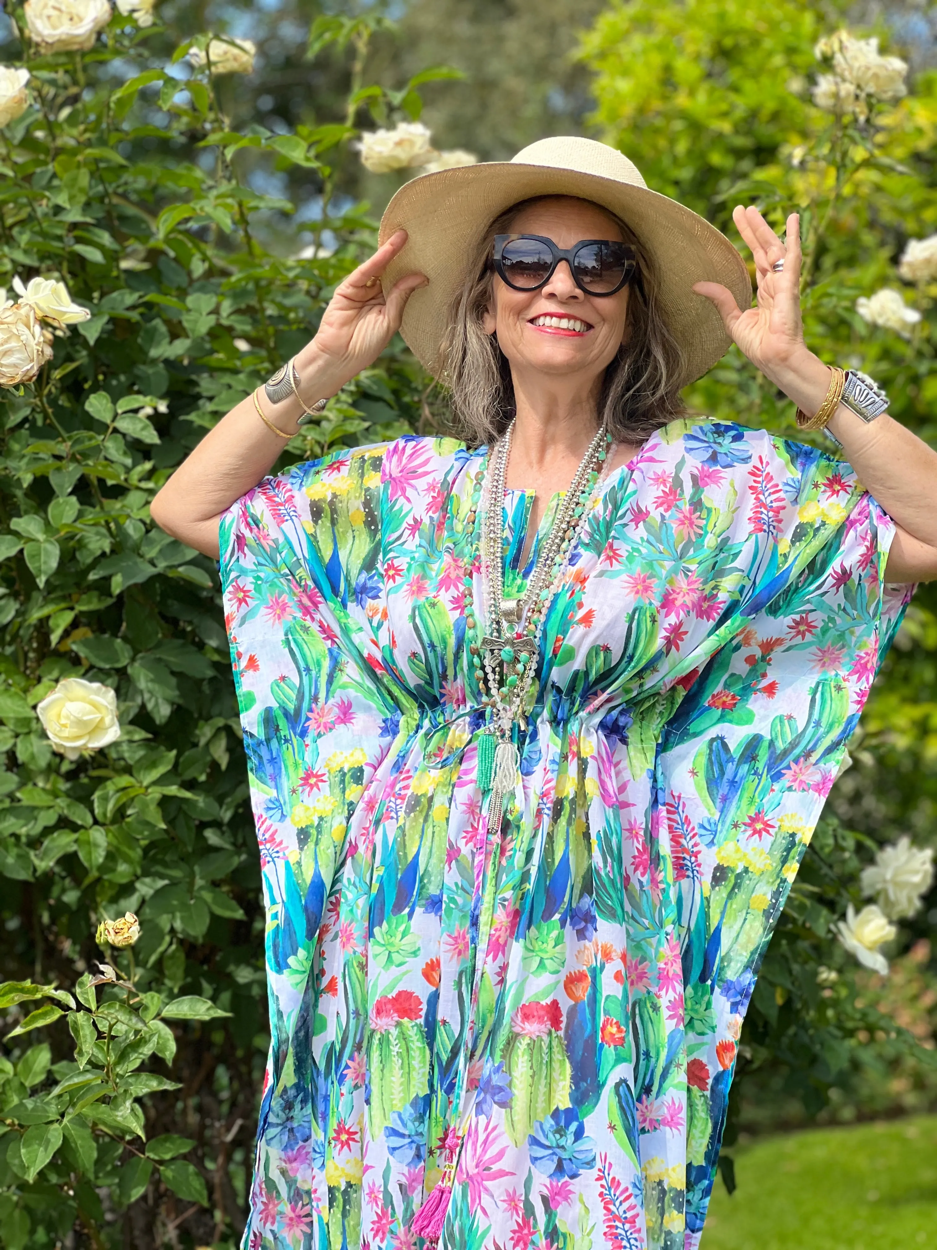 Calabrian Cactus Italian Cotton Maxi Kaftan