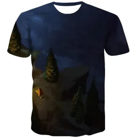 Camping T-shirt Men Sunset T-shirts 3d Forest T shirts Funny Flame Tshirts Novelty