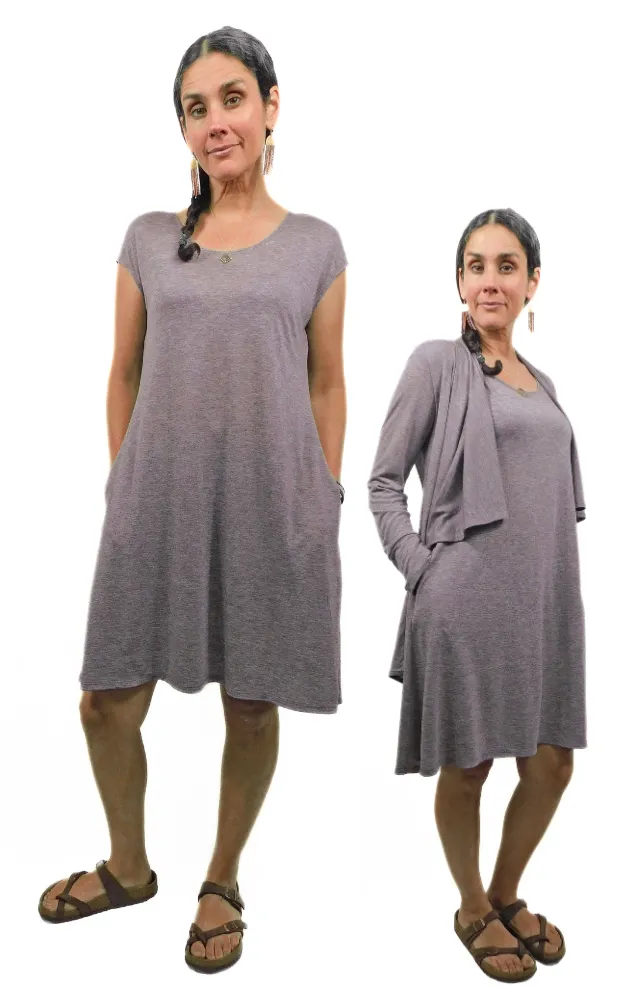 Cap Sleeve Tunic Dress w/pockets - Heather Eggplant - Tencel-Merino Wool