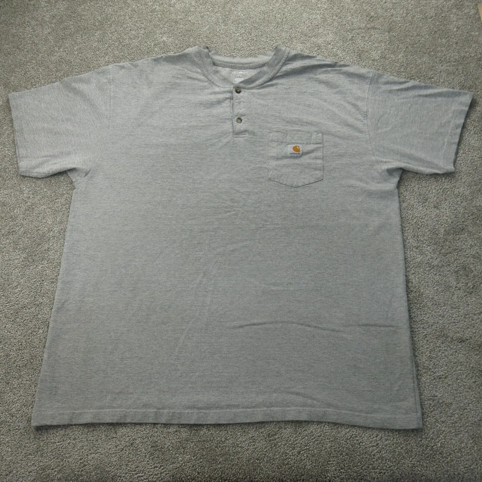 Carhartt Shirts Mens 2XL Gray Henley Tee Short Sleeve Cotton Blend Chest Pocket