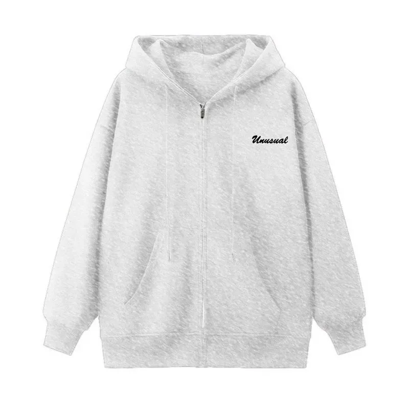 Casual Hooded Chicly Drawstring Women Hoodies Basic Letter Printing Street Simple Loose Fashion Zipper Top Female Hoodies