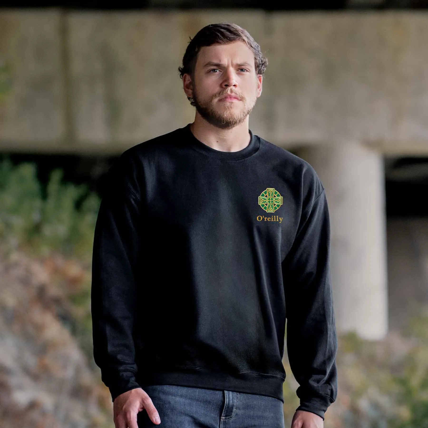 Celtic Cross Embroidered Personalized Sweatshirt- Black