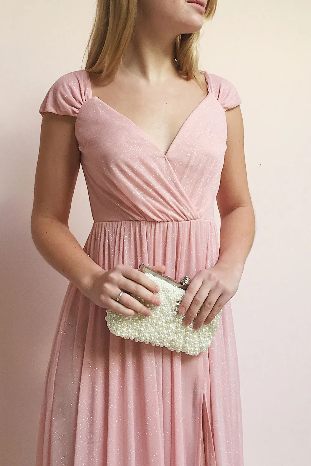 Cephee Blush | Pink Maxi Glitter Dress