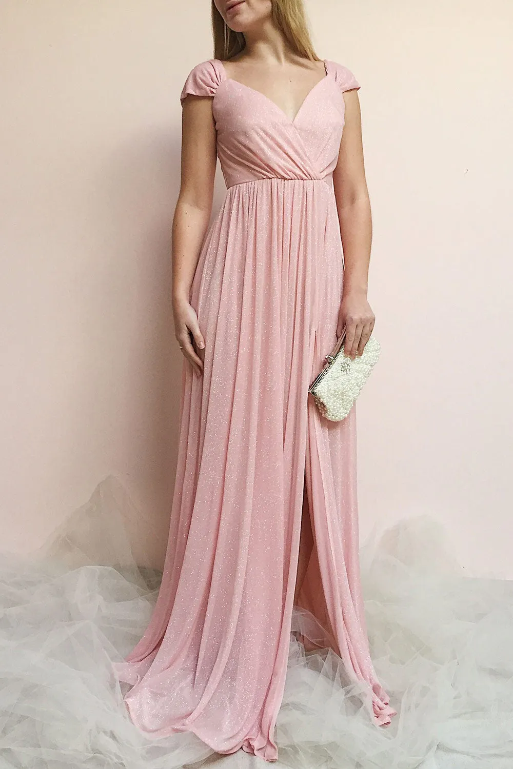 Cephee Blush | Pink Maxi Glitter Dress