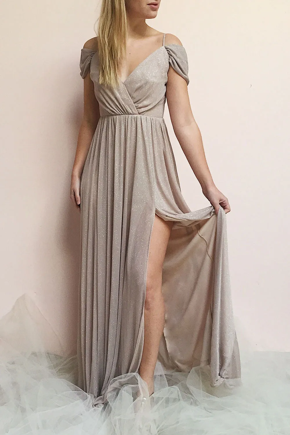 Cephee Taupe | Maxi Glitter Dress