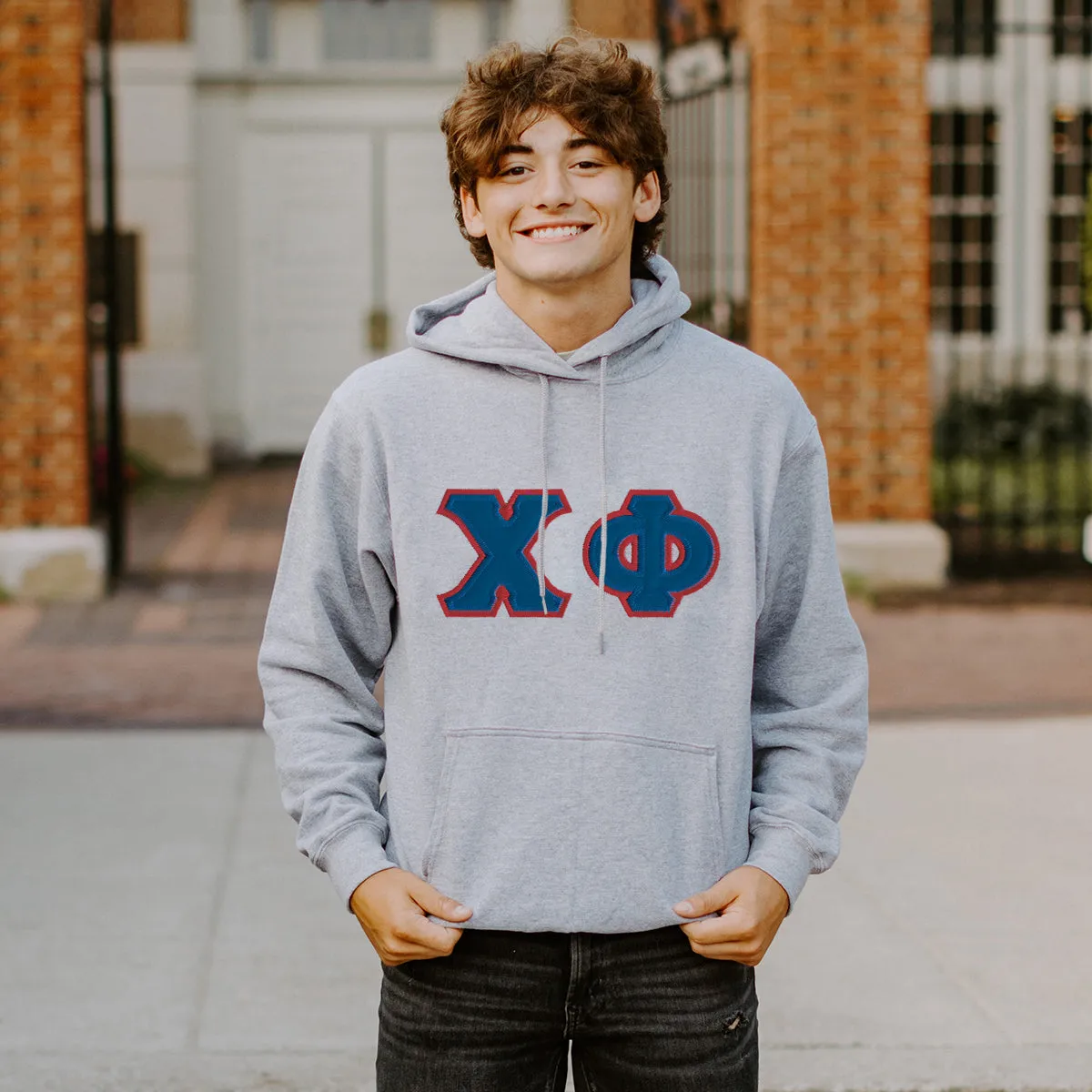 Chi Phi Heather Gray Hoodie with Sewn On Letters