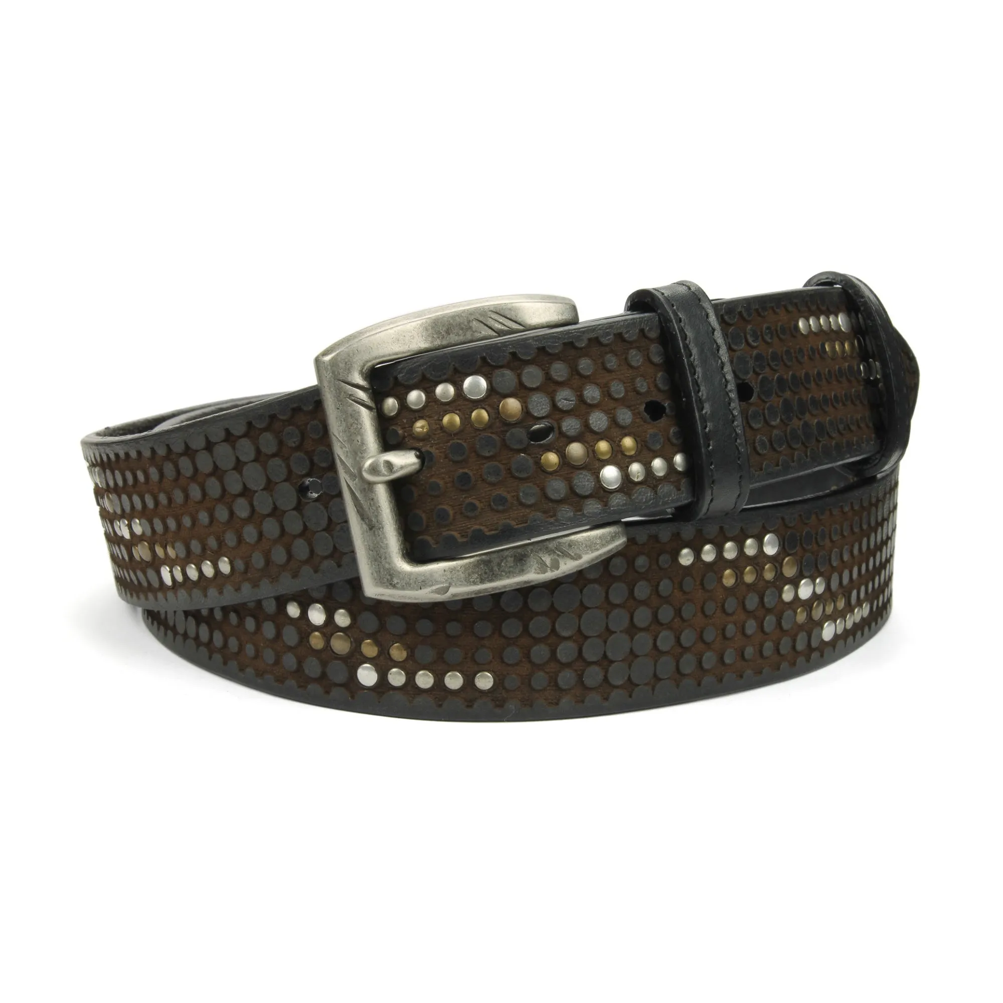 Clyde Black/Brown Vintage Feel Chunky Studded Belt