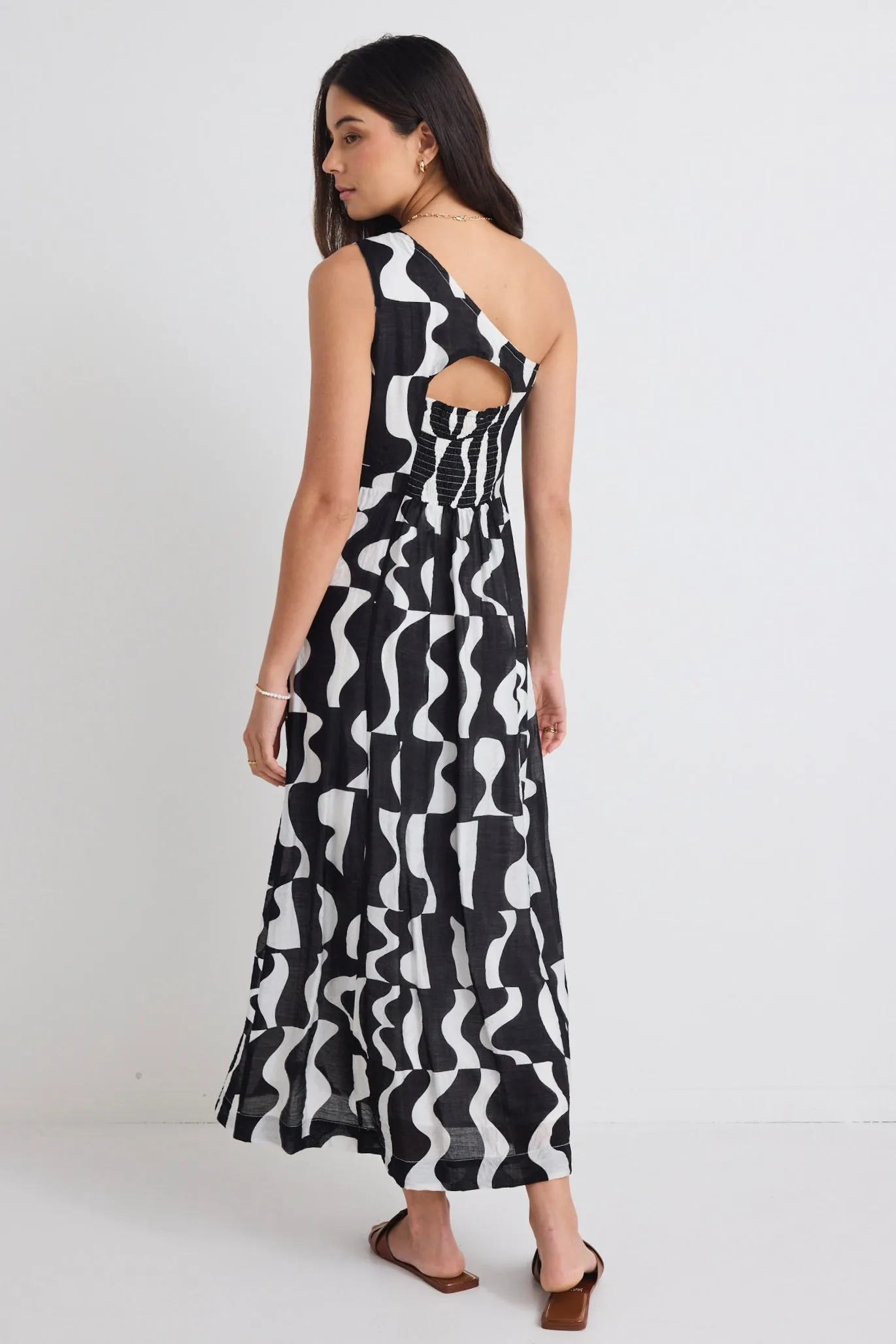 Conscious Black Wave Print One Shoulder Maxi Dress