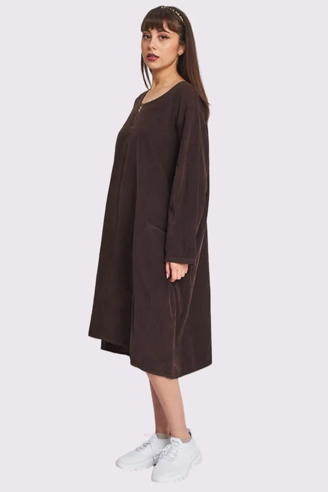 Corduroy Pockets Linen Dress