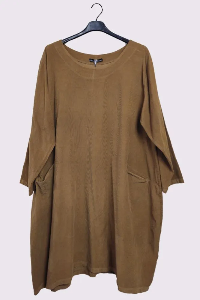 Corduroy Pockets Linen Dress