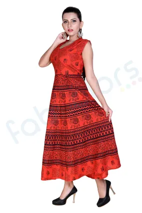 Cotton Red Color Maxi Jaipuri Print