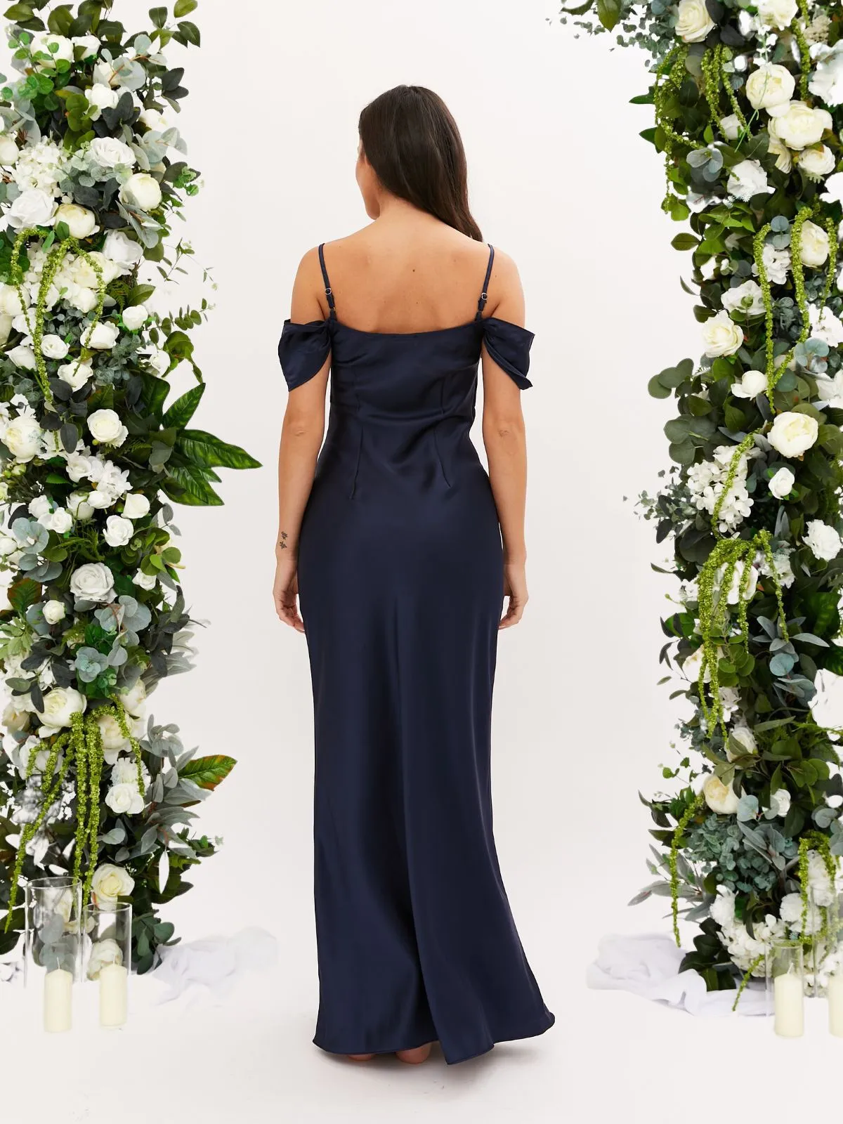 Cowl Neck Maxi Satin Dress / Navy