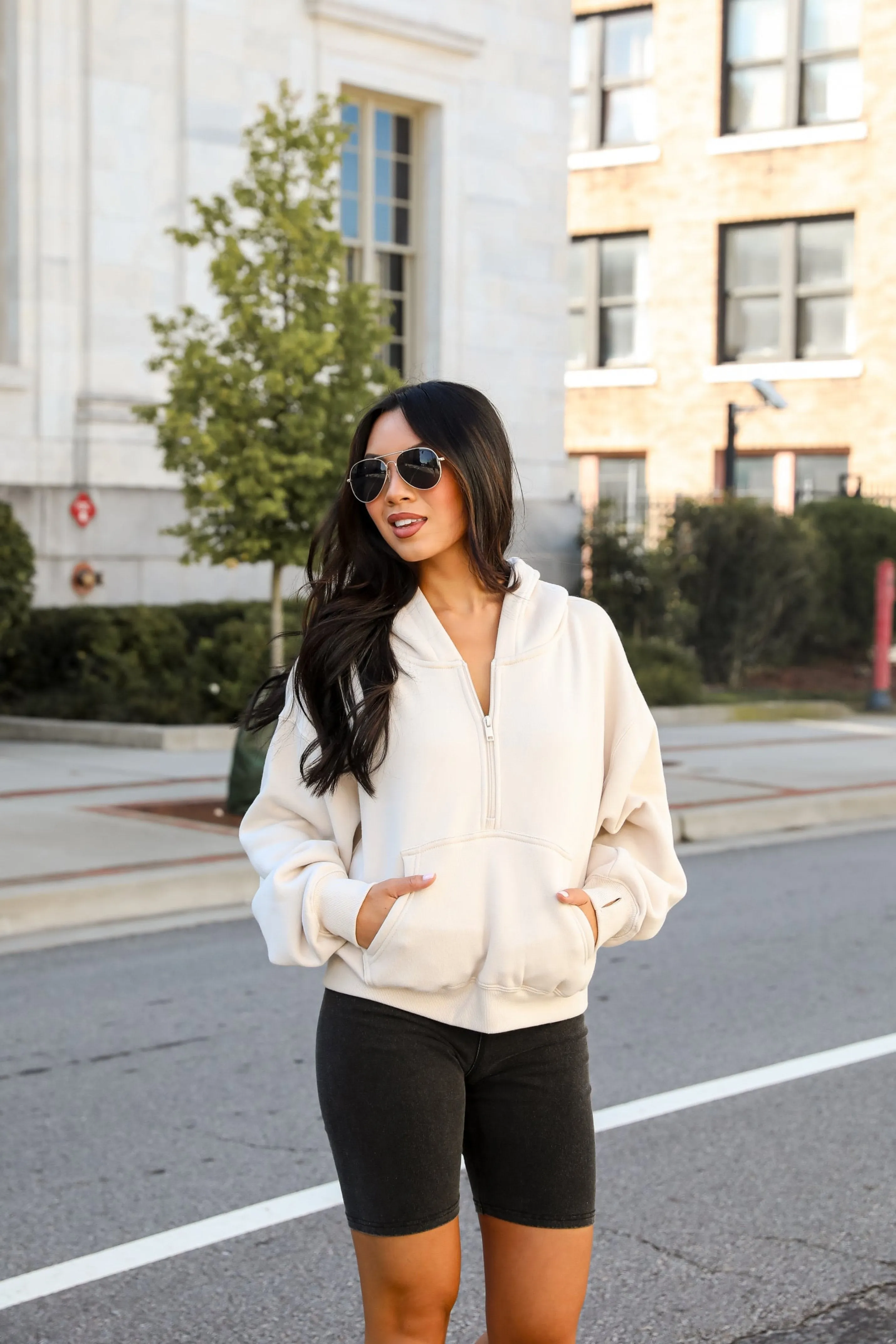 Cozy Convenience Beige Quarter Zip Hoodie