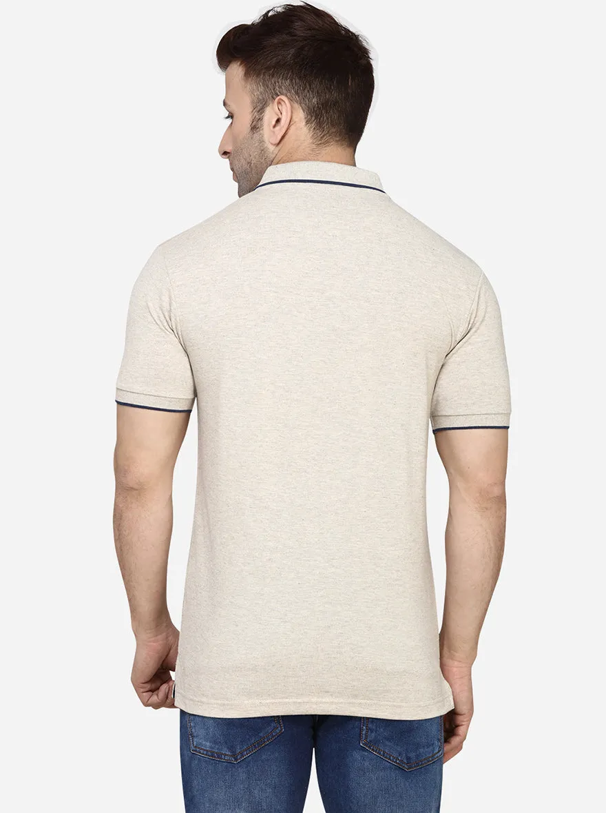 Cream Solid Slim Fit Polo T-Shirt | Greenfibre