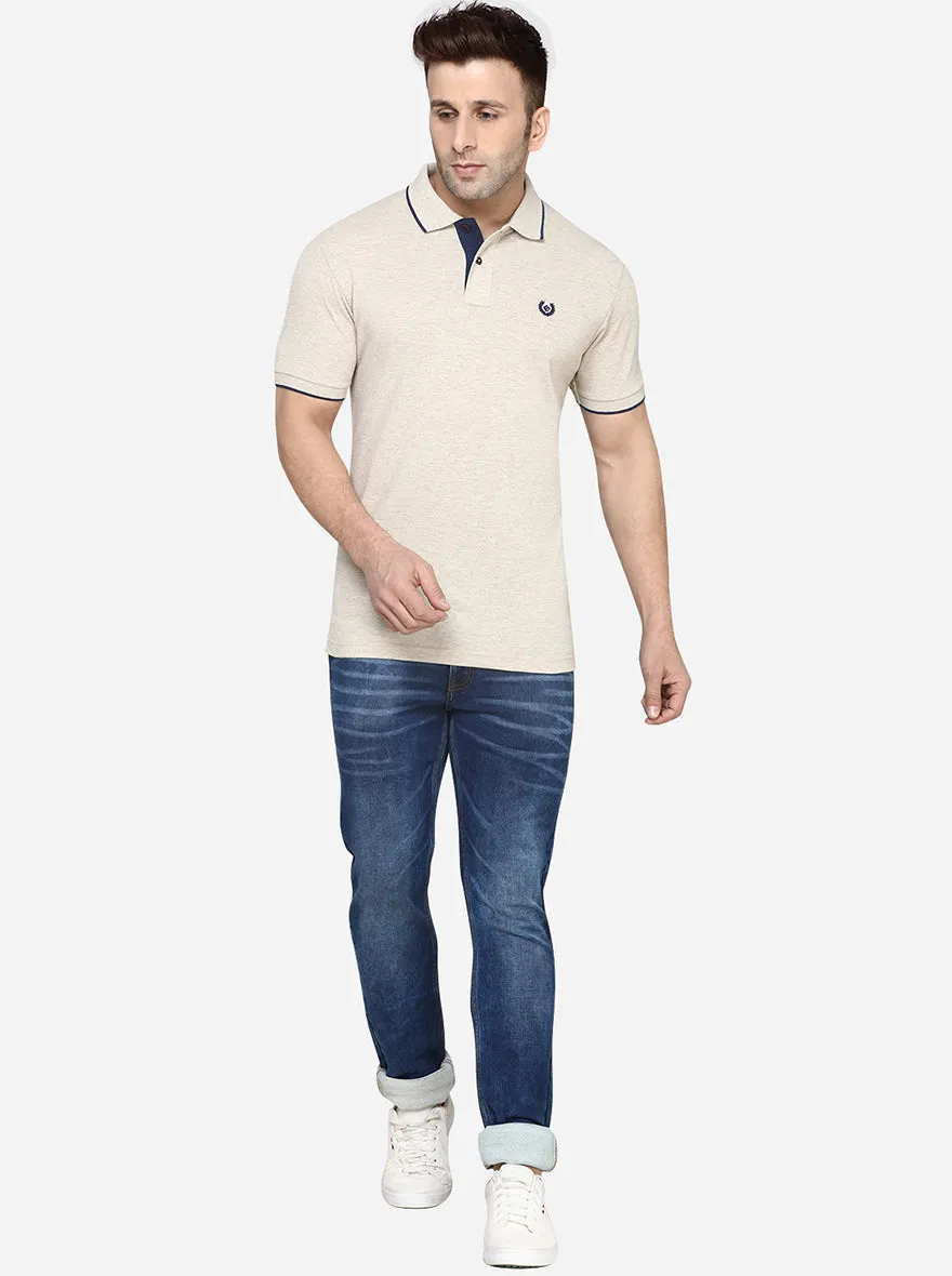 Cream Solid Slim Fit Polo T-Shirt | Greenfibre