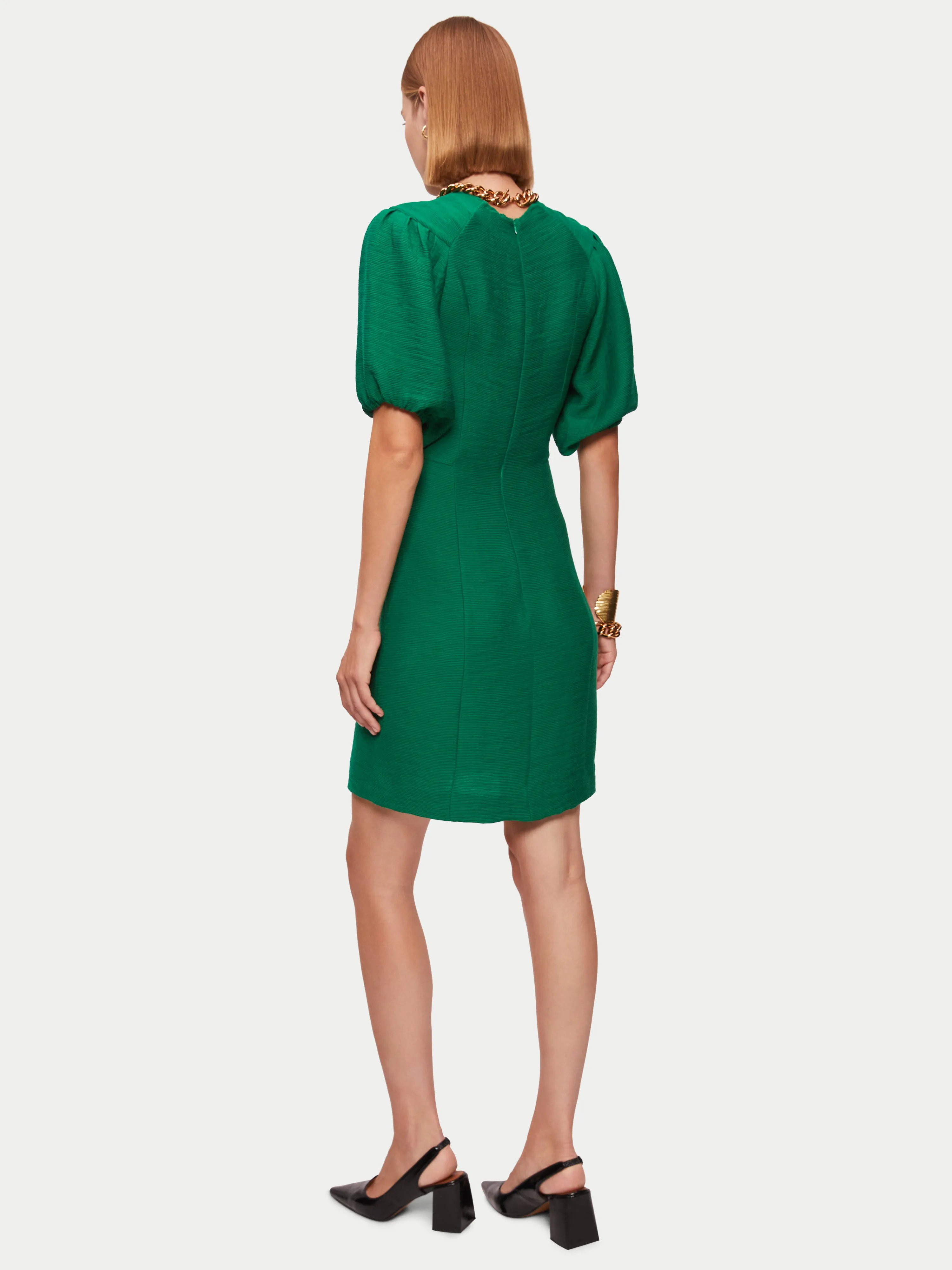 Crinkle Crepe Short Dress | Green