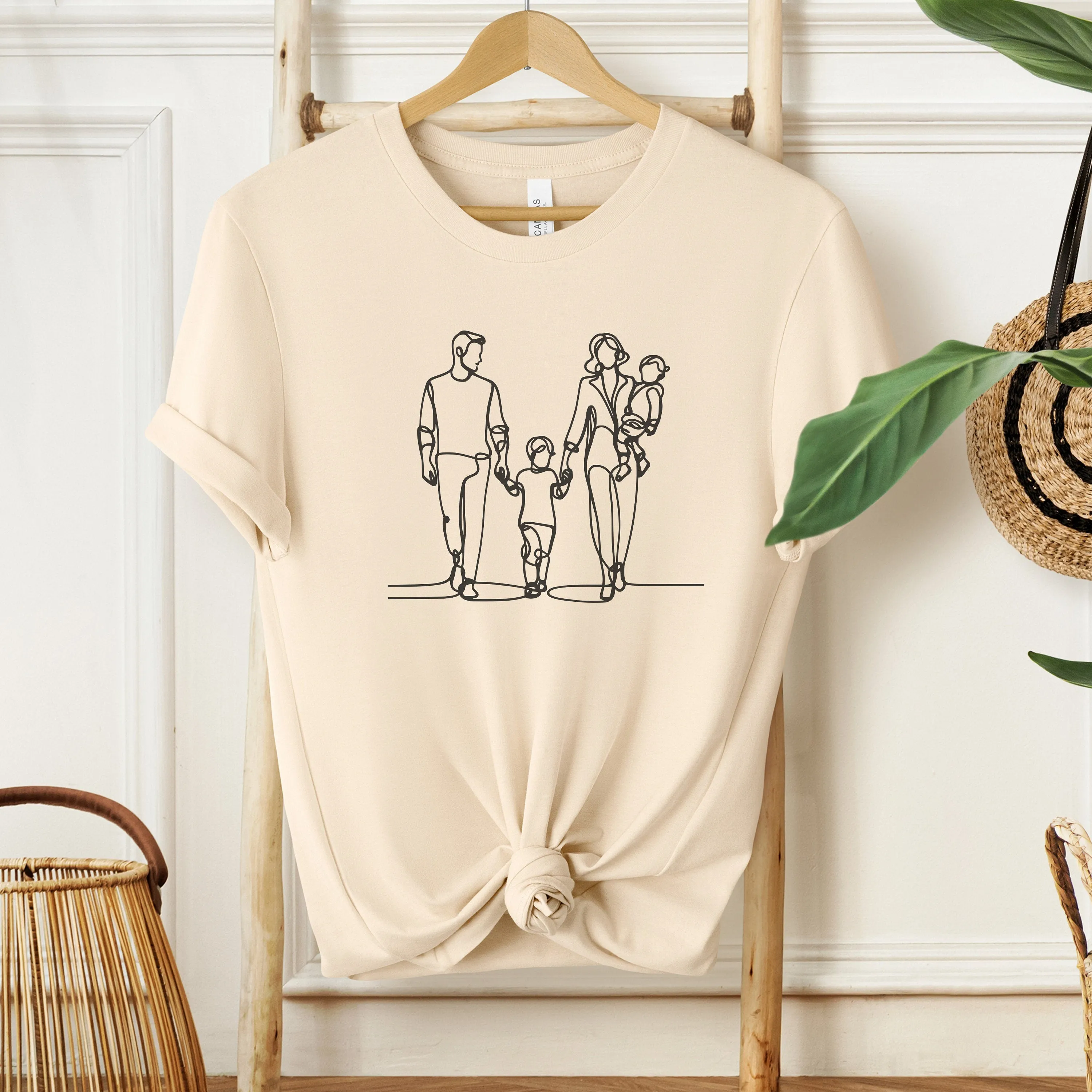 Custom Family of 4 Minimalist Family Line Art T-Shirt, Modern One Line Drawing Tee, Family Portrait Shirt, Kids Family Tee, Mother's Day