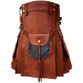 Customized Utility Leather Kilt Brown with Sporran