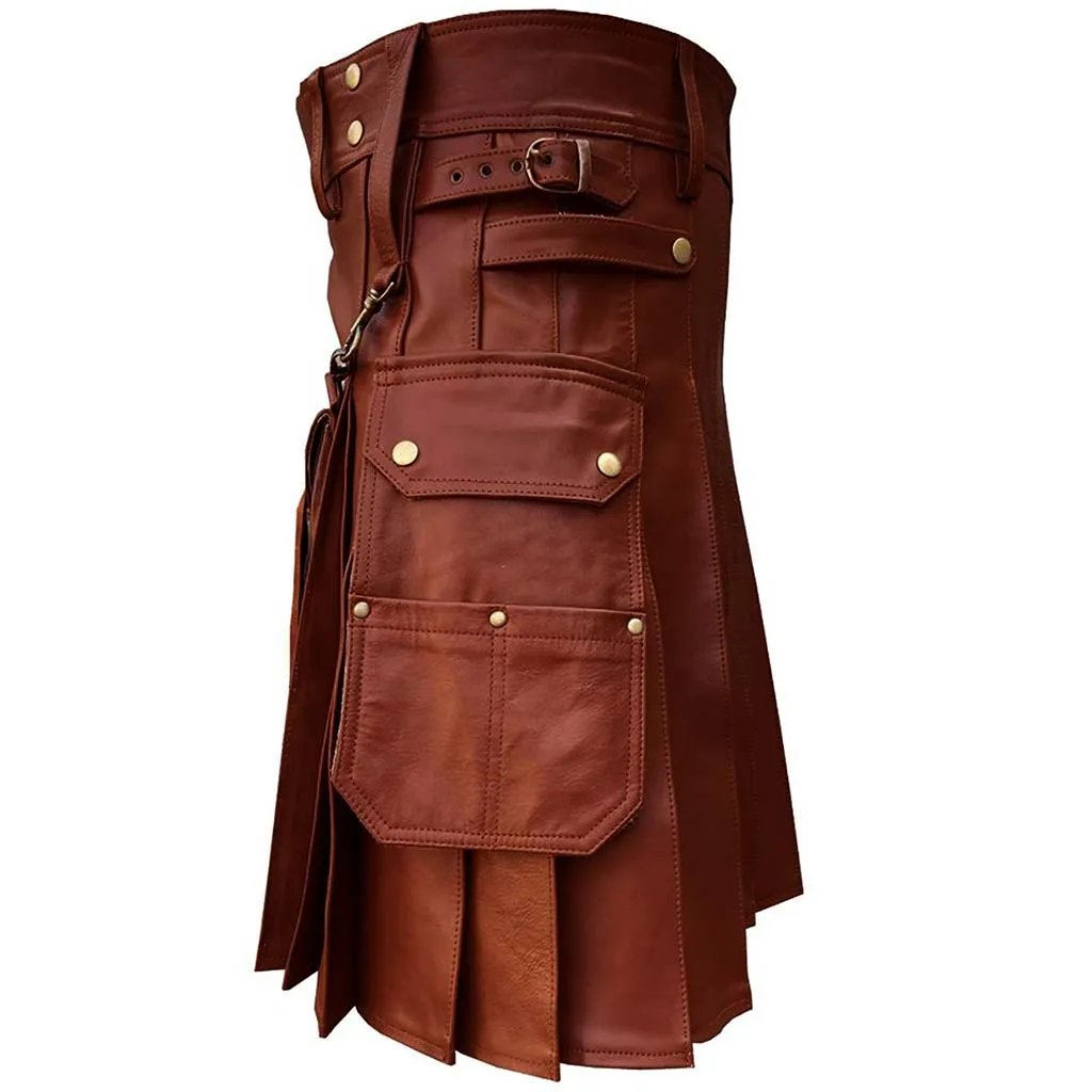 Customized Utility Leather Kilt Brown with Sporran