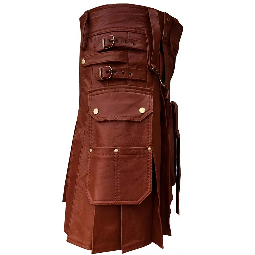 Customized Utility Leather Kilt Brown with Sporran