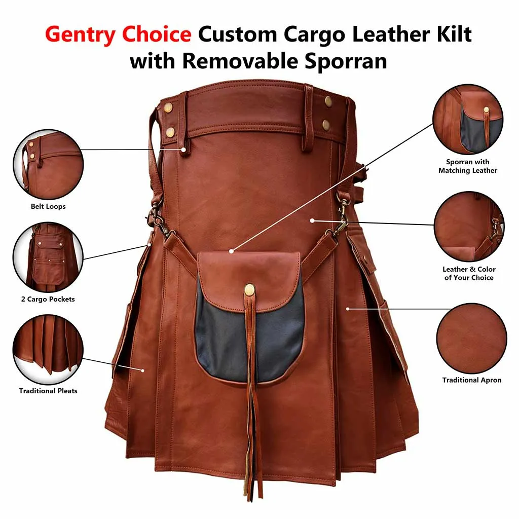 Customized Utility Leather Kilt Brown with Sporran