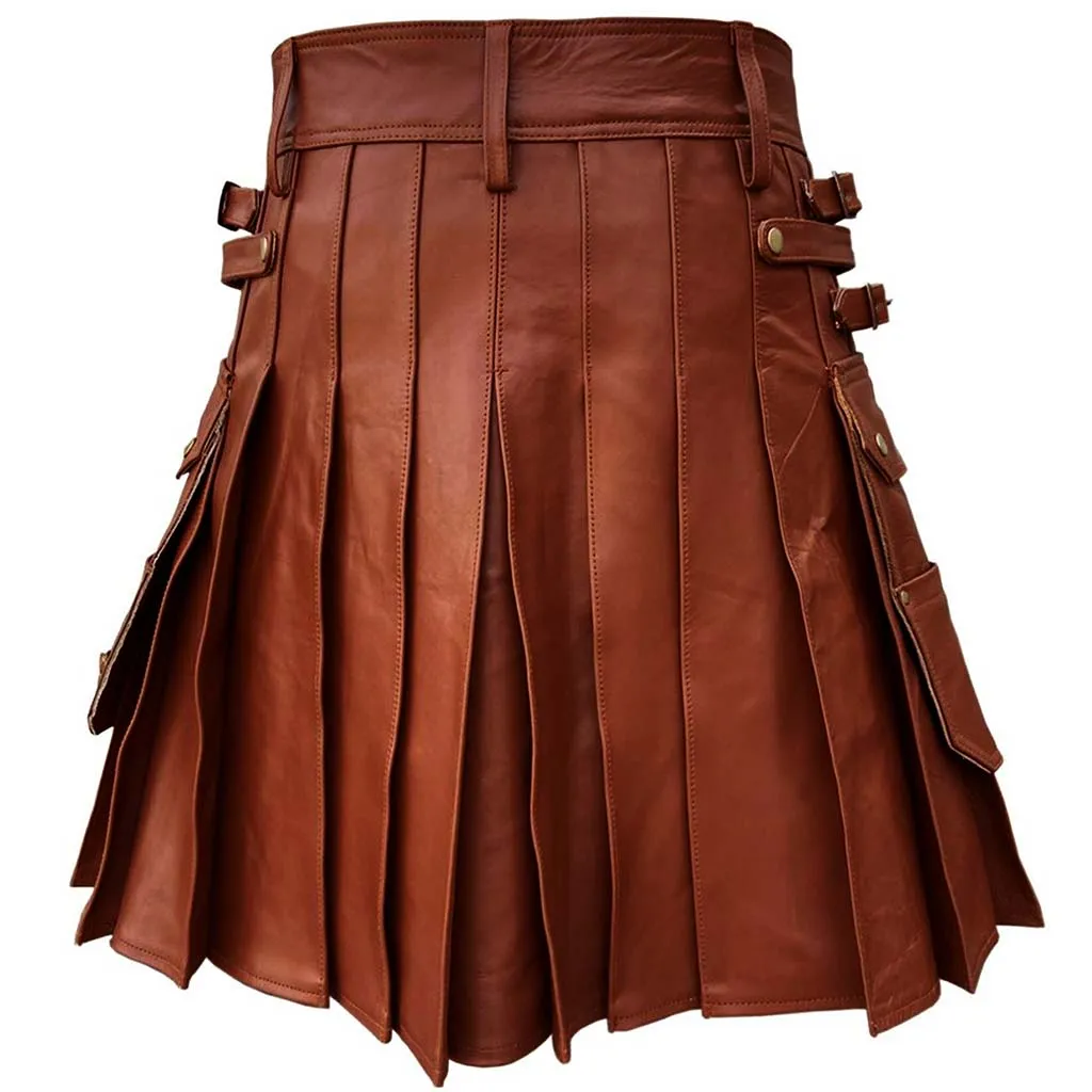 Customized Utility Leather Kilt Brown with Sporran